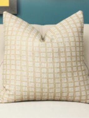 Set of 2 Kelly Wearstler Beige and White Check Throw Pillow 20x20